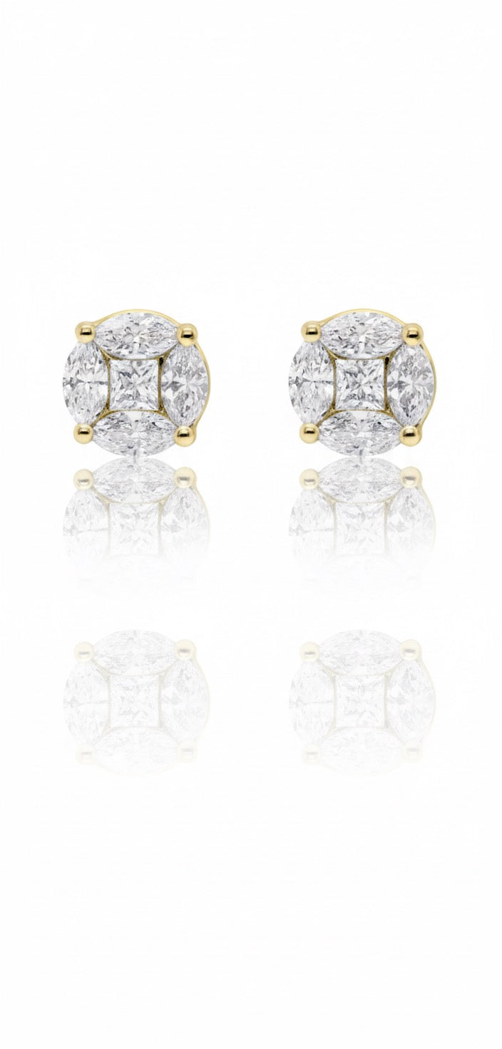 Sparkling Marquise & Square Stud Earrings