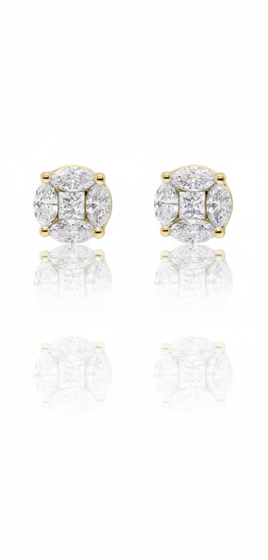 Sparkling Marquise & Square Stud Earrings