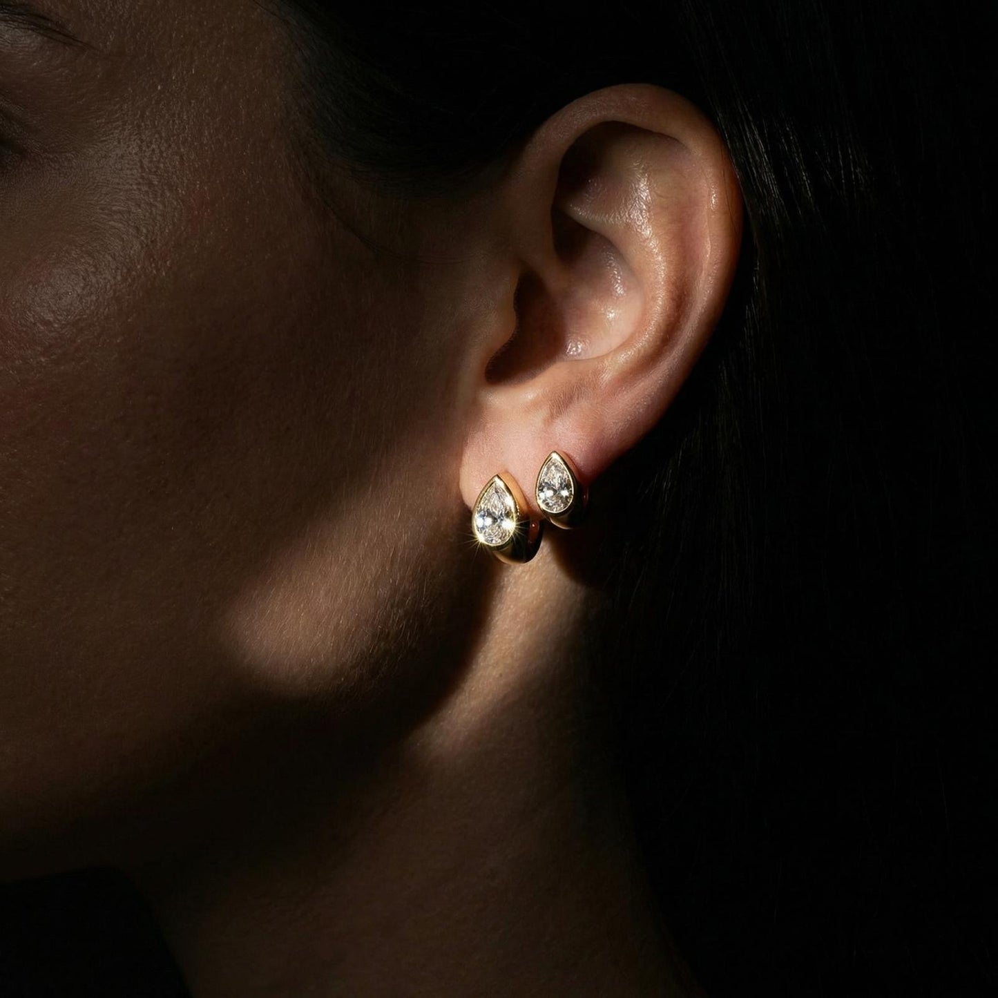 Luna Pear Huggie Hoop Earrings